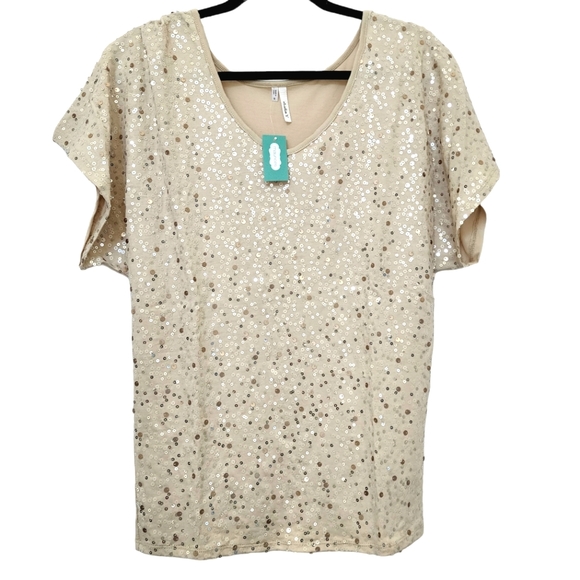 NWT!  Sequin Cream Top - Picture 1 of 3